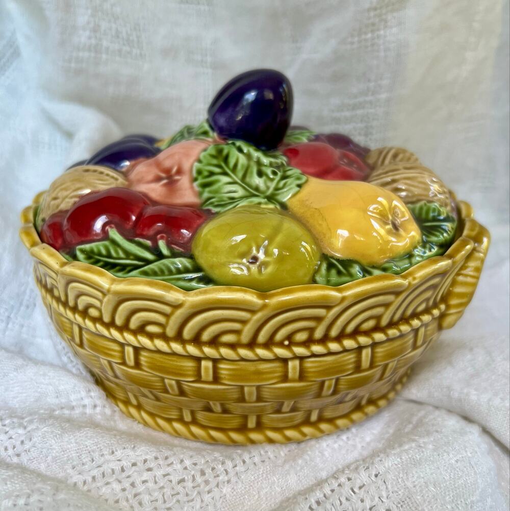 Vintage 1930s ERPHILA Czechoslovakia Fruit Basket Cookie Jar Covered Dish